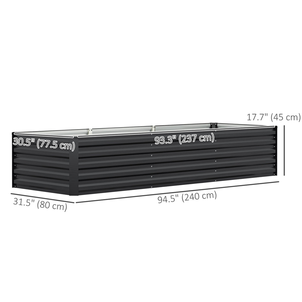 8' x 2.6' x 1.5' Galvanized Raised Garden Bed with Open Bottom, Dark Grey