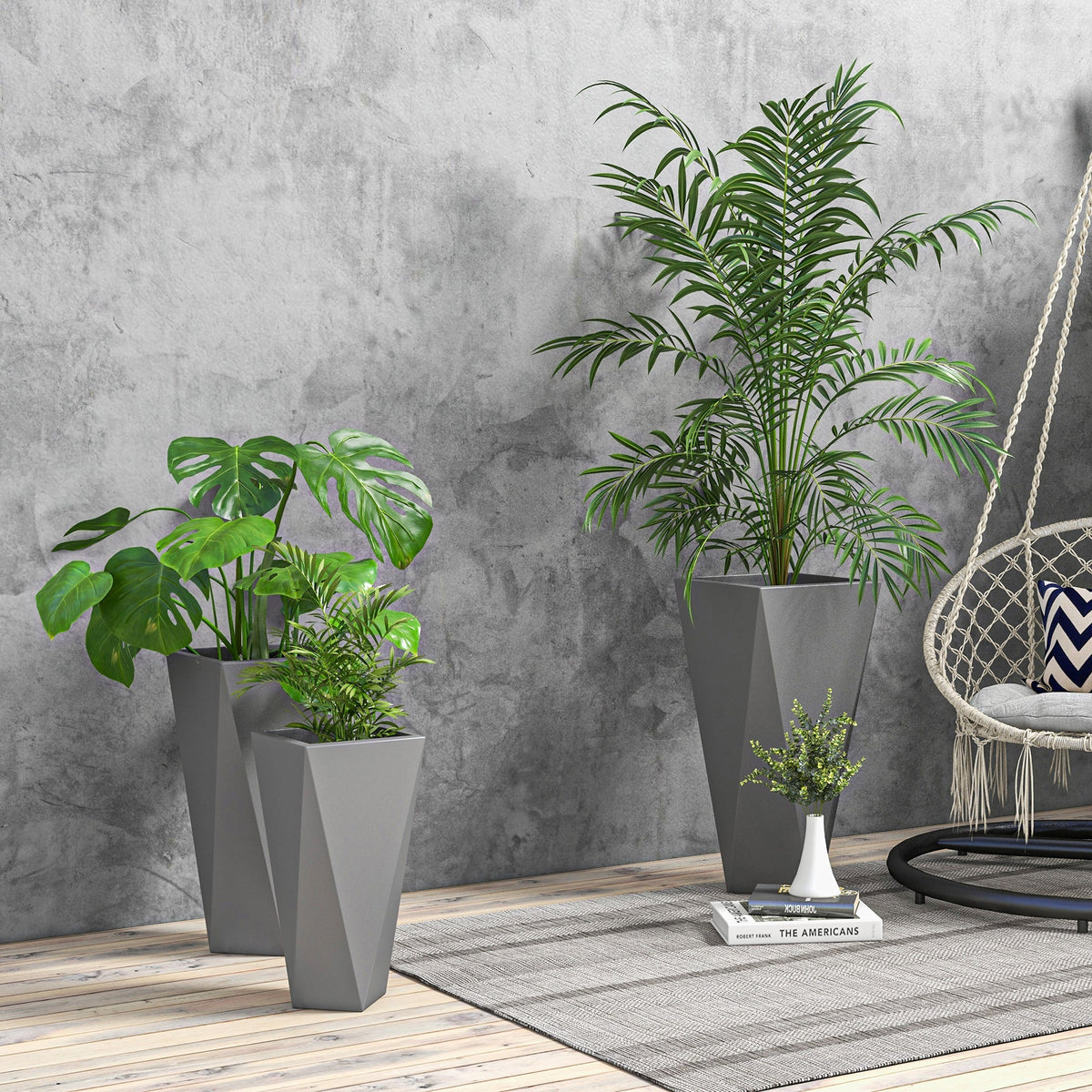 Set of 3 Tall Planters, 28.75", 24.5", 20.5", MgO Indoor Outdoor Planters with Drainage Holes, Stackable Flower Pots for Garden, Patio, Balcony, Front Door, Gray