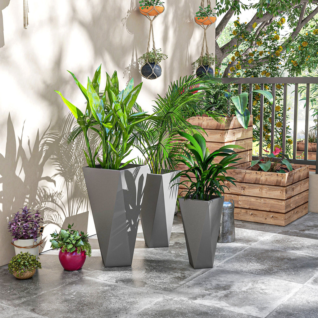 Set of 3 Tall Planters, 28.75", 24.5", 20.5", MgO Indoor Outdoor Planters with Drainage Holes, Stackable Flower Pots for Garden, Patio, Balcony, Front Door, Gray