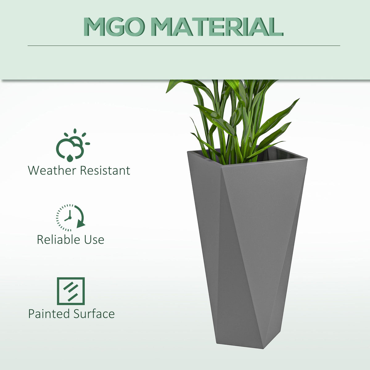 Set of 3 Tall Planters, 28.75", 24.5", 20.5", MgO Indoor Outdoor Planters with Drainage Holes, Stackable Flower Pots for Garden, Patio, Balcony, Front Door, Gray
