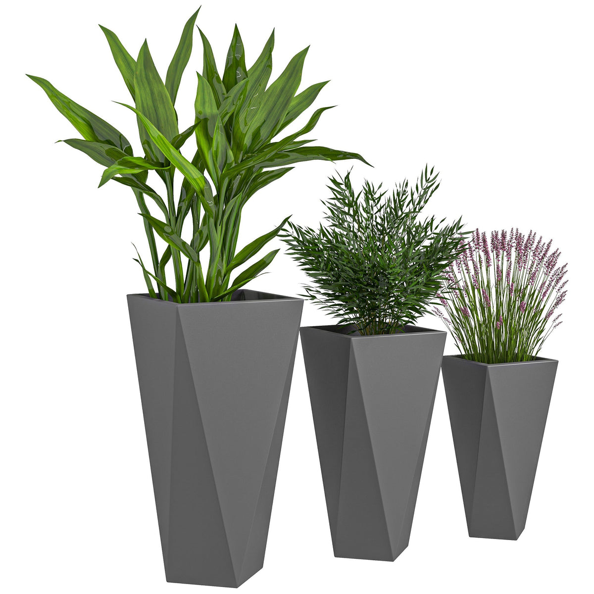 Set of 3 Tall Planters, 28.75", 24.5", 20.5", MgO Indoor Outdoor Planters with Drainage Holes, Stackable Flower Pots for Garden, Patio, Balcony, Front Door, Gray