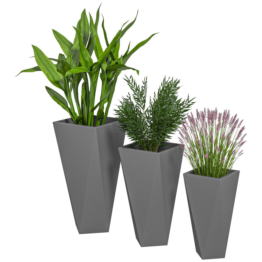 Set of 3 Tall Planters, 28.75", 24.5", 20.5", MgO Indoor Outdoor Planters with Drainage Holes, Stackable Flower Pots for Garden, Patio, Balcony, Front Door, Gray