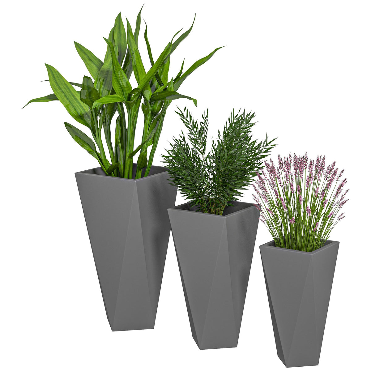 Set of 3 Tall Planters, 28.75", 24.5", 20.5", MgO Indoor Outdoor Planters with Drainage Holes, Stackable Flower Pots for Garden, Patio, Balcony, Front Door, Gray