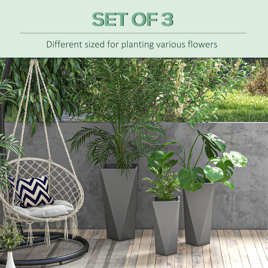 Set of 3 Tall Planters, 28.75", 24.5", 20.5", MgO Indoor Outdoor Planters with Drainage Holes, Stackable Flower Pots for Garden, Patio, Balcony, Front Door, Gray