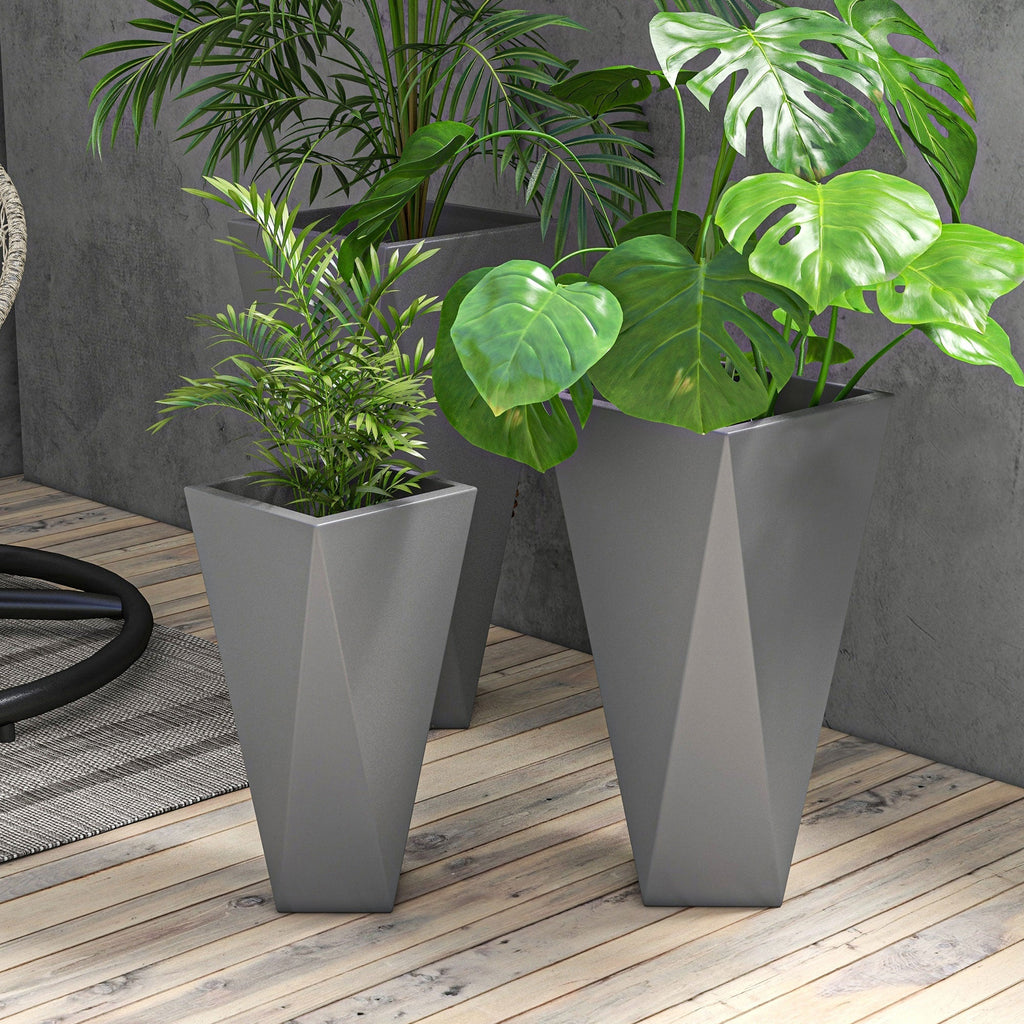 Set of 3 Tall Planters, 28.75", 24.5", 20.5", MgO Indoor Outdoor Planters with Drainage Holes, Stackable Flower Pots for Garden, Patio, Balcony, Front Door, Gray