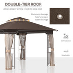 12' x 10' Patio Gazebo with Double Tier Roof and Netting Sidewalls, Brown