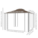 12' x 10' Patio Gazebo with Double Tier Roof and Netting Sidewalls, Brown