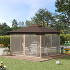 12' x 10' Patio Gazebo with Double Tier Roof and Netting Sidewalls, Brown