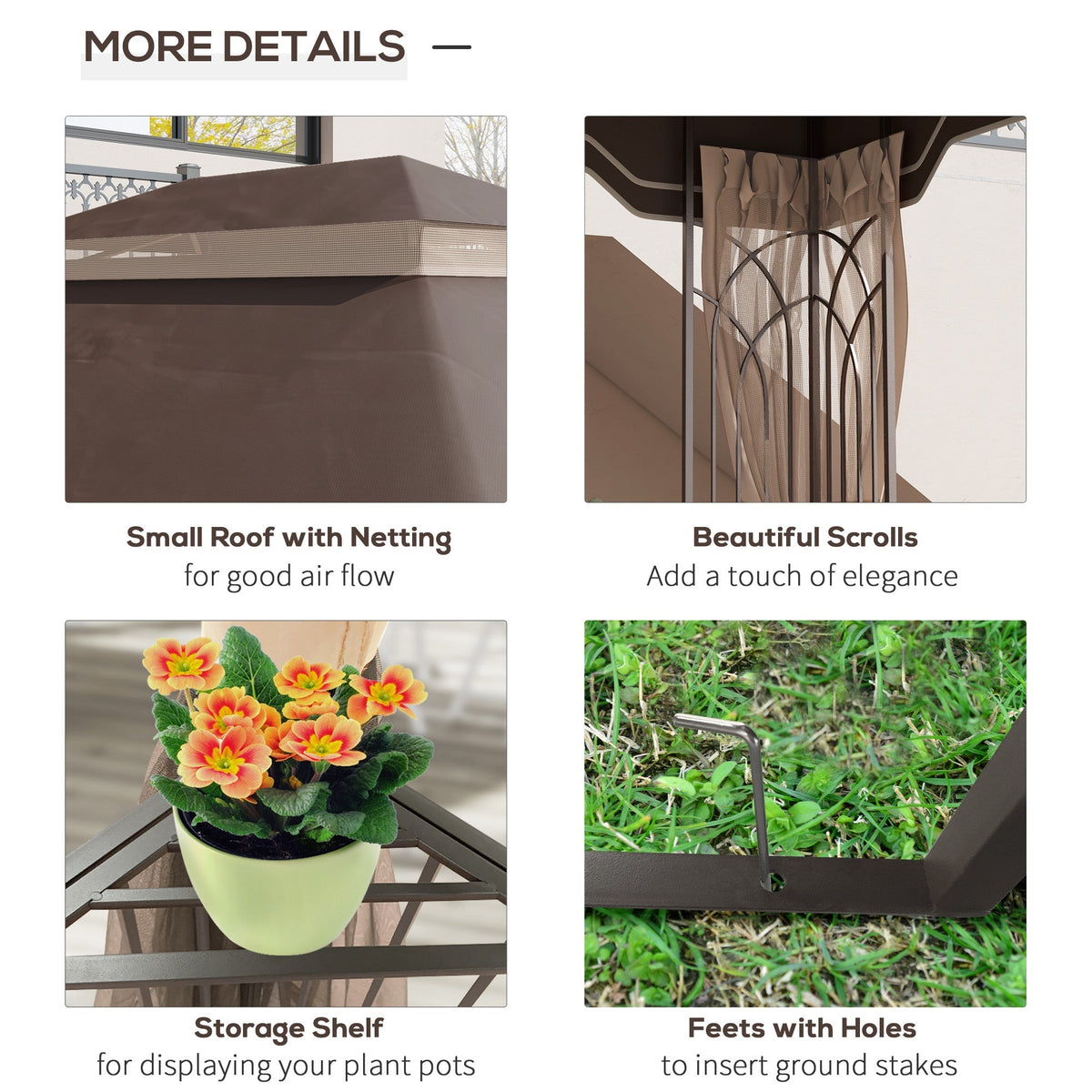 12' x 10' Patio Gazebo with Double Tier Roof and Netting Sidewalls, Brown