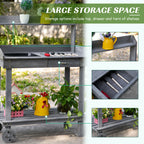 36" Wooden Potting Bench with Sink & Removable Wheels, Gray