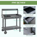 36" Wooden Potting Bench with Sink & Removable Wheels, Gray