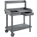 36" Wooden Potting Bench with Sink & Removable Wheels, Gray