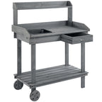 36" Wooden Potting Bench with Sink & Removable Wheels, Gray