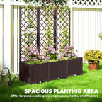 Raised Garden Bed with Trellis and Drain Plugs for Climbing Plants and Flowers, Brown