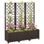 Raised Garden Bed with Trellis and Drain Plugs for Climbing Plants and Flowers, Brown
