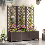 Raised Garden Bed with Trellis and Drain Plugs for Climbing Plants and Flowers, Brown
