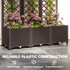 Raised Garden Bed with Trellis and Drain Plugs for Climbing Plants and Flowers, Brown