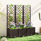 Raised Garden Bed with Trellis and Drain Plugs for Climbing Plants and Flowers, Brown