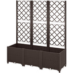 Raised Garden Bed with Trellis and Drain Plugs for Climbing Plants and Flowers, Brown