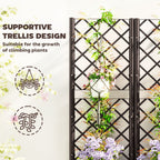 Raised Garden Bed with Trellis and Drain Plugs for Climbing Plants and Flowers, Brown