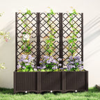 Raised Garden Bed with Trellis and Drain Plugs for Climbing Plants and Flowers, Brown