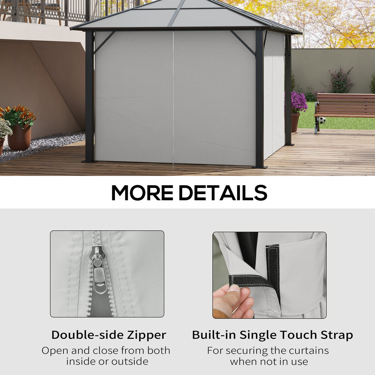 10' x 12' Universal Gazebo Sidewall Set (4 Panels) with Hooks, Light Grey