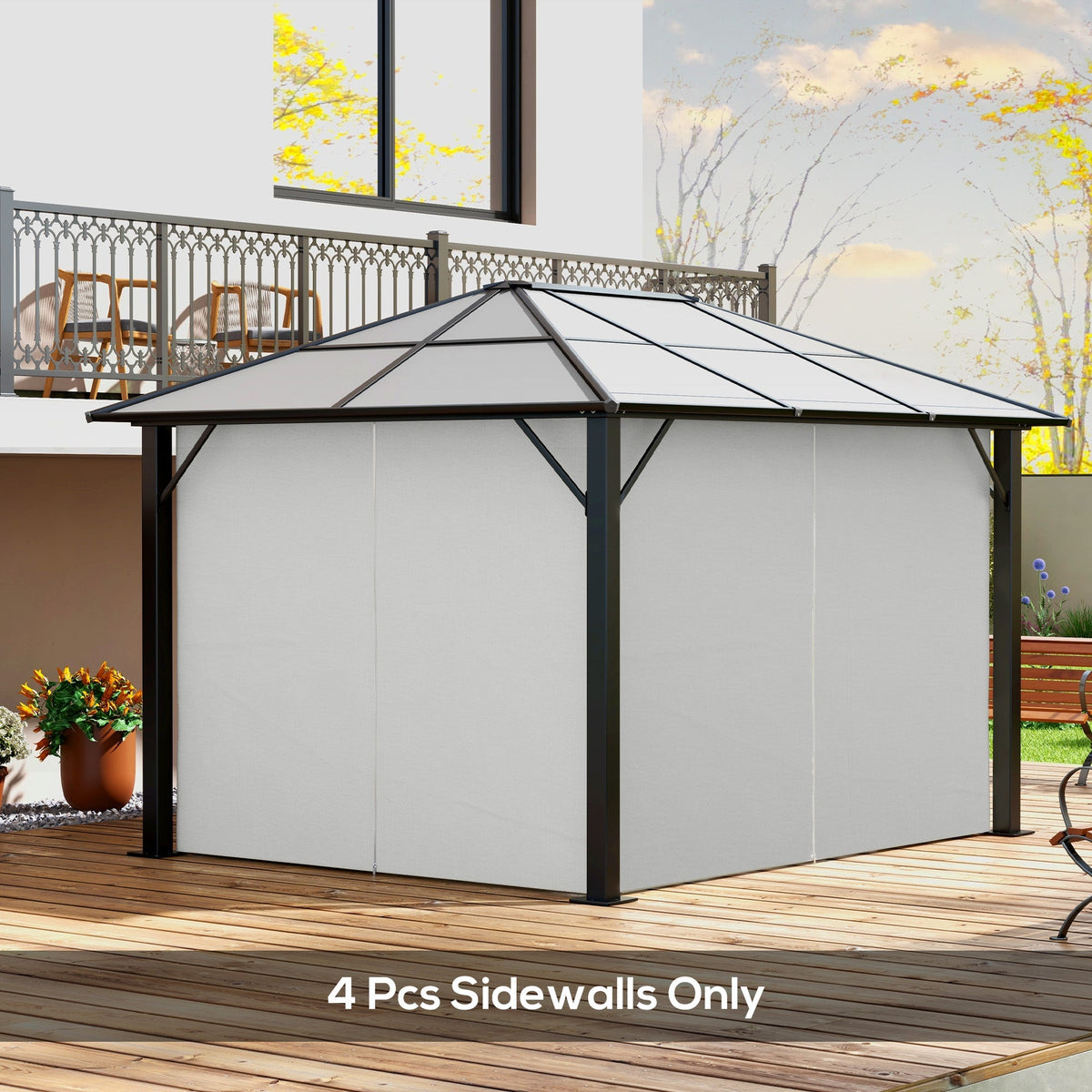 10' x 12' Universal Gazebo Sidewall Set (4 Panels) with Hooks, Light Grey