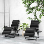 2-Piece Reclining Folding Lounge Chair with Cushion, Headrest & Side Tray, Black