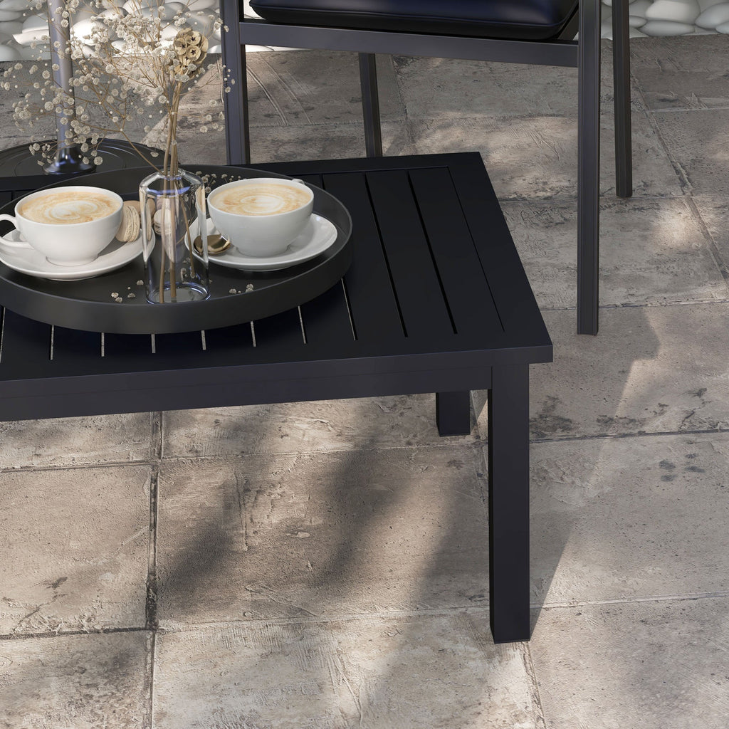 Aluminium Patio Side Table with Wood Grain Effect & Slat Tabletop, 100cm x 60cm, Black