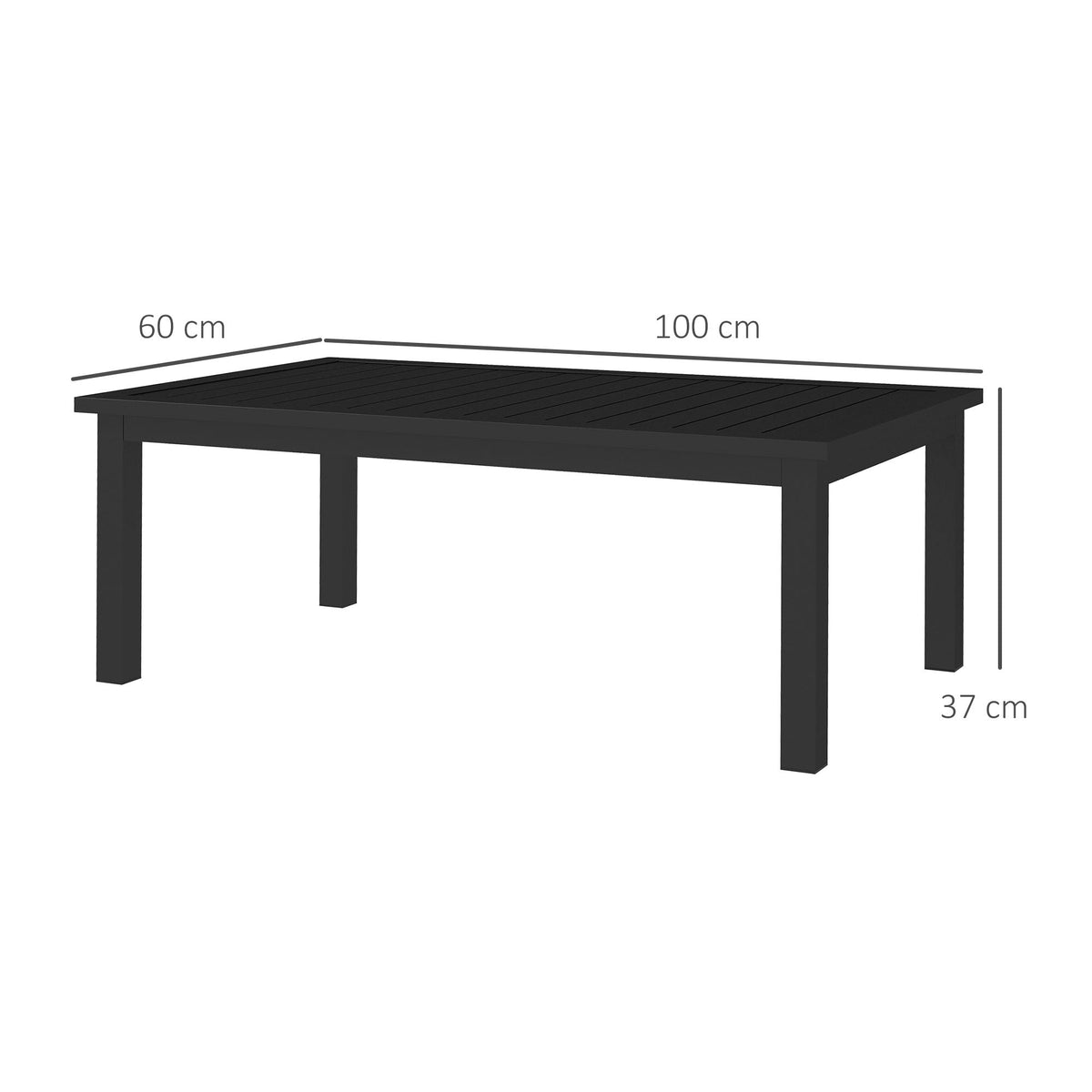 Aluminium Patio Side Table with Wood Grain Effect & Slat Tabletop, 100cm x 60cm, Black