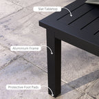 Aluminium Patio Side Table with Wood Grain Effect & Slat Tabletop, 100cm x 60cm, Black