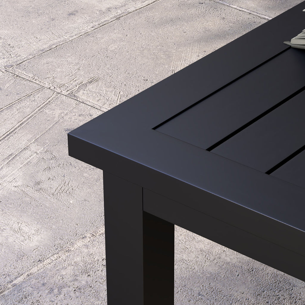 Aluminium Patio Side Table with Wood Grain Effect & Slat Tabletop, 100cm x 60cm, Black