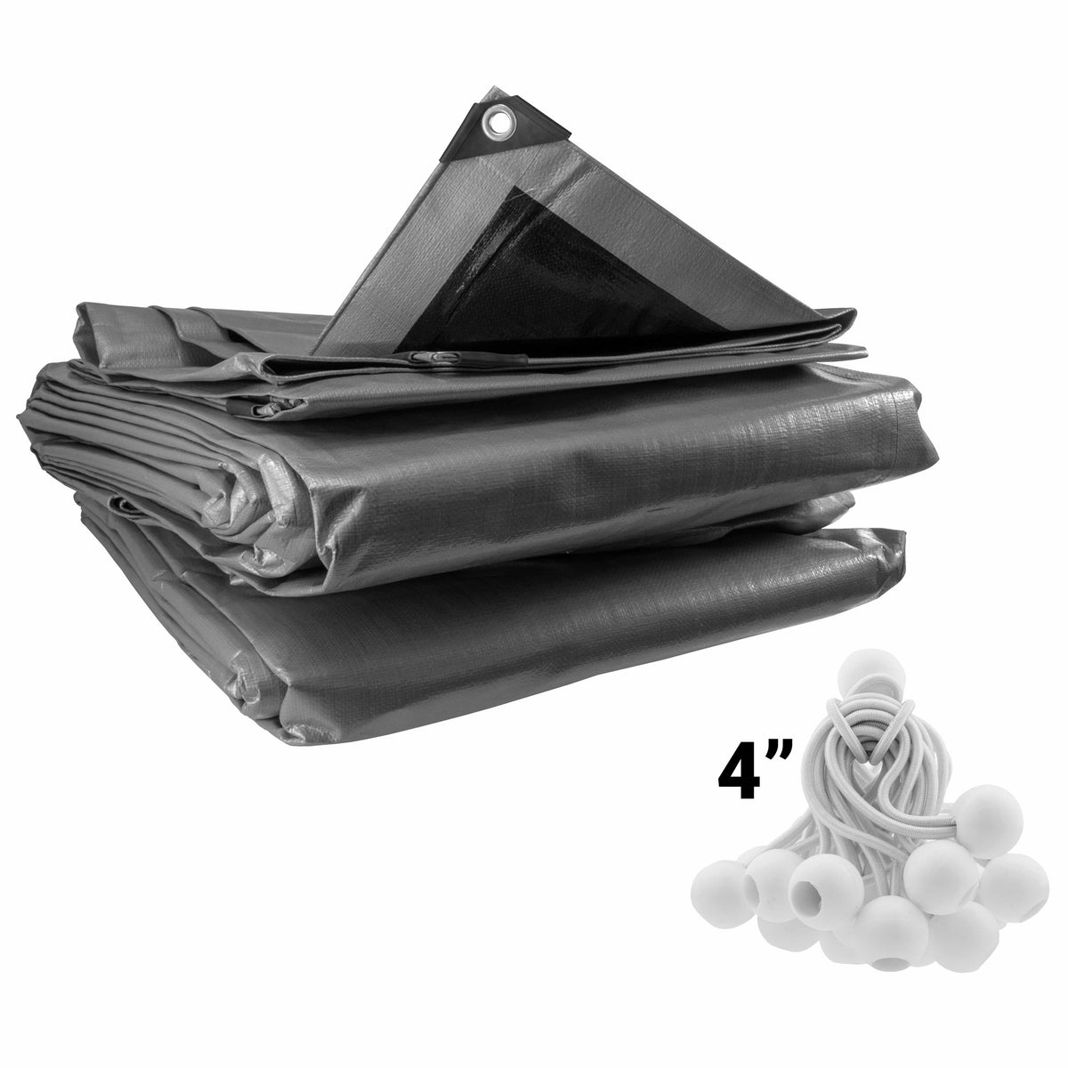 Silver XL-Grade Tarpaulin with 20 x 4" Bungee Balls (White)