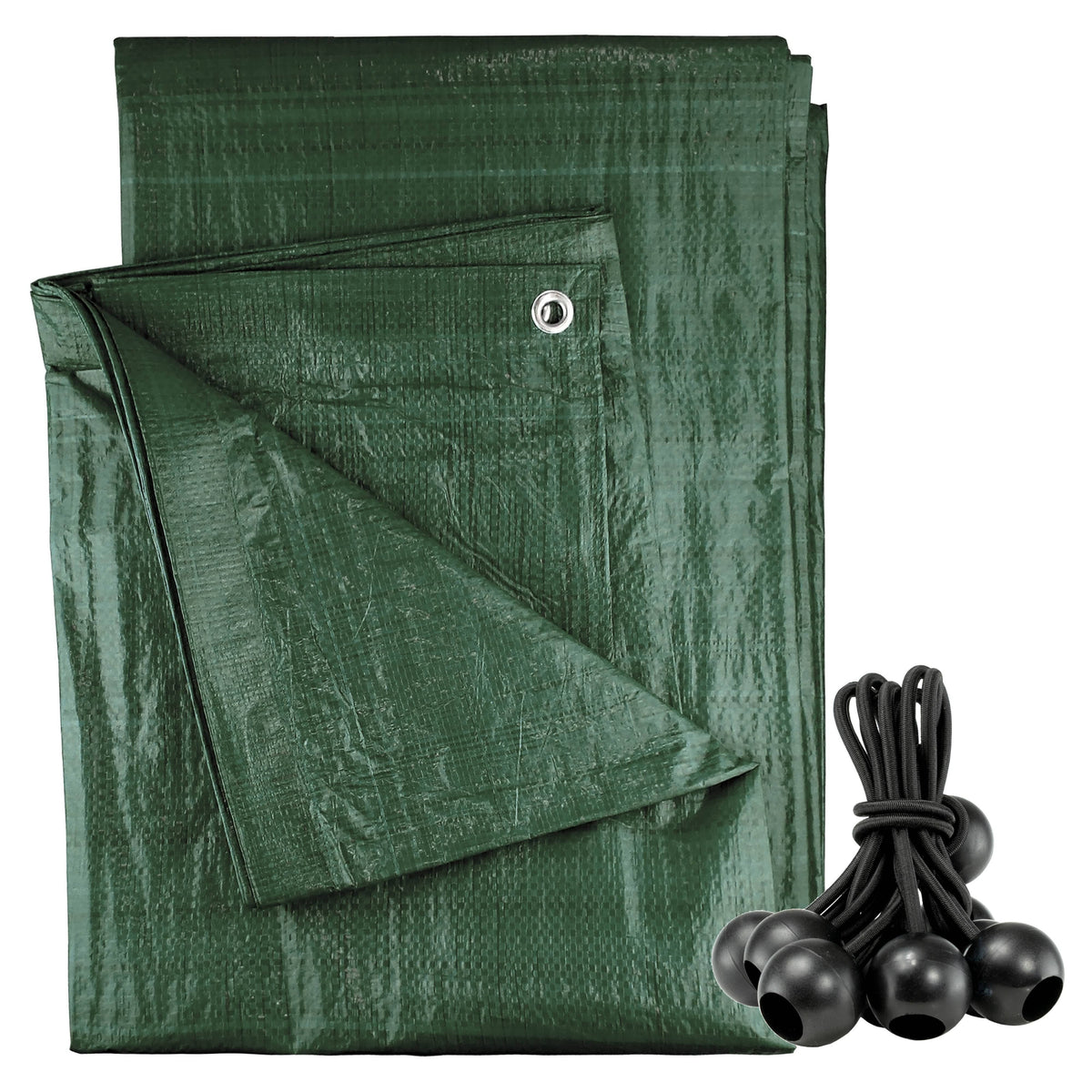 Green M-Grade Tarpaulin with 10 x Bungee Balls (Black)