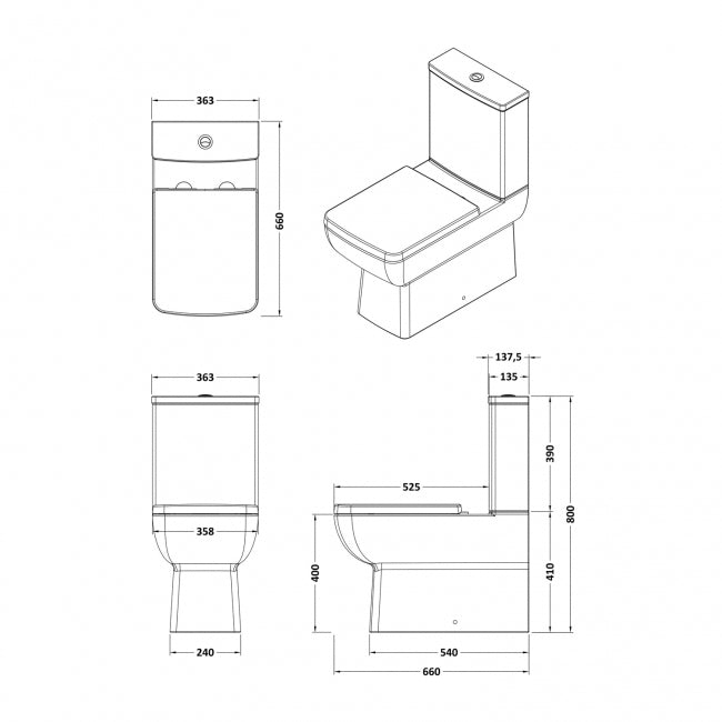 Mira Close Coupled Toilet with Push Button Cistern & Seat - White