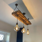 Triple Wooden Beam Chandelier | 3 Pendant Kitchen Island & Dining Lighting UK - MooBoo Home Lighting