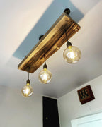 Triple Wooden Beam Chandelier | 3 Pendant Kitchen Island & Dining Lighting UK