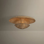 Troy Draco 22 in. 3-Light Semi-Flush Mount, Bronze Leaf with Natural Woven Shade