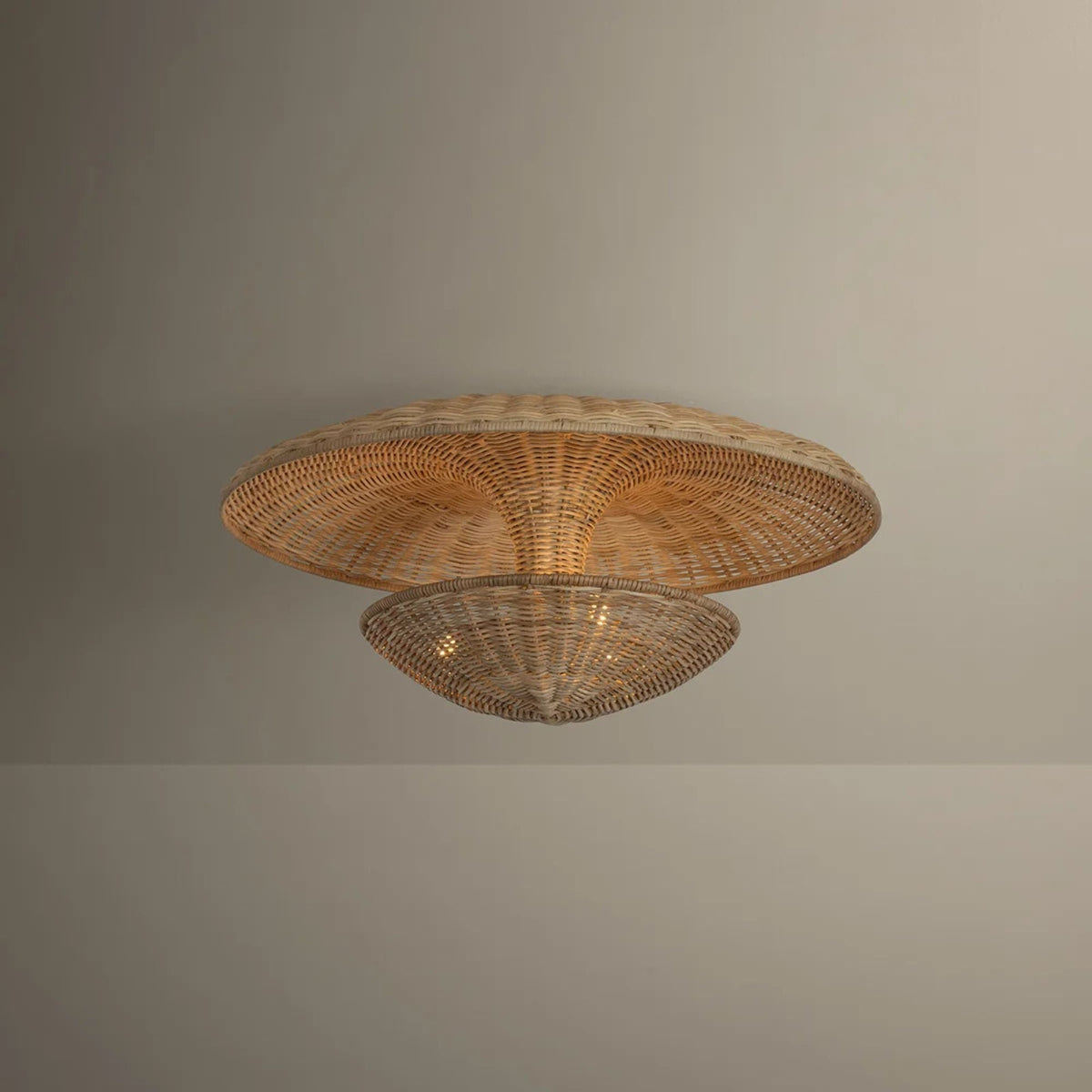 Troy Draco 22 in. 3-Light Semi-Flush Mount, Bronze Leaf with Natural Woven Shade
