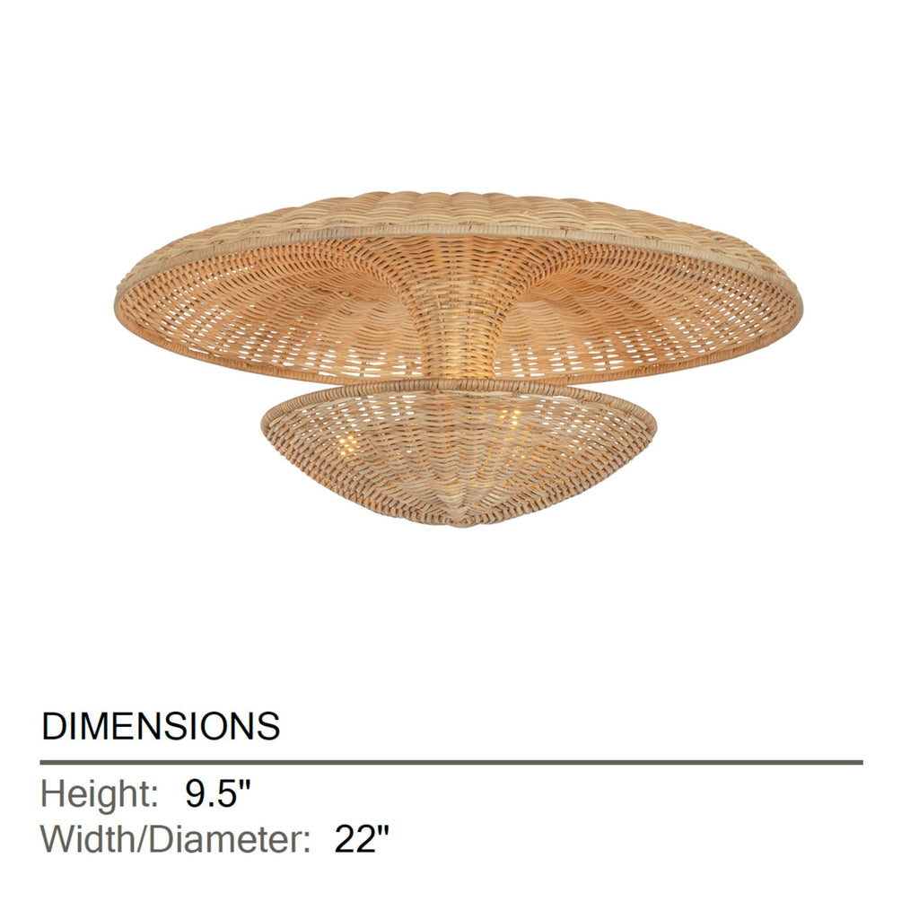 Troy Draco 22 in. 3-Light Semi-Flush Mount, Bronze Leaf with Natural Woven Shade