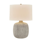Keagan 24 in. Table Lamp, Patina Brass with Ceramic Stria Wheat & Off-White Linen Shade