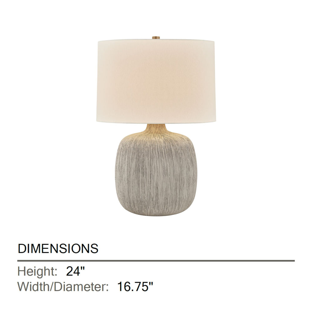 Keagan 24 in. Table Lamp, Patina Brass with Ceramic Stria Wheat & Off-White Linen Shade