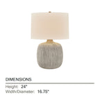Keagan 24 in. Table Lamp, Patina Brass with Ceramic Stria Wheat & Off-White Linen Shade