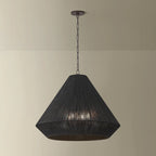 Keats 24.75 in. 4-Light Pendant, Bronze with Natural Woven Shade