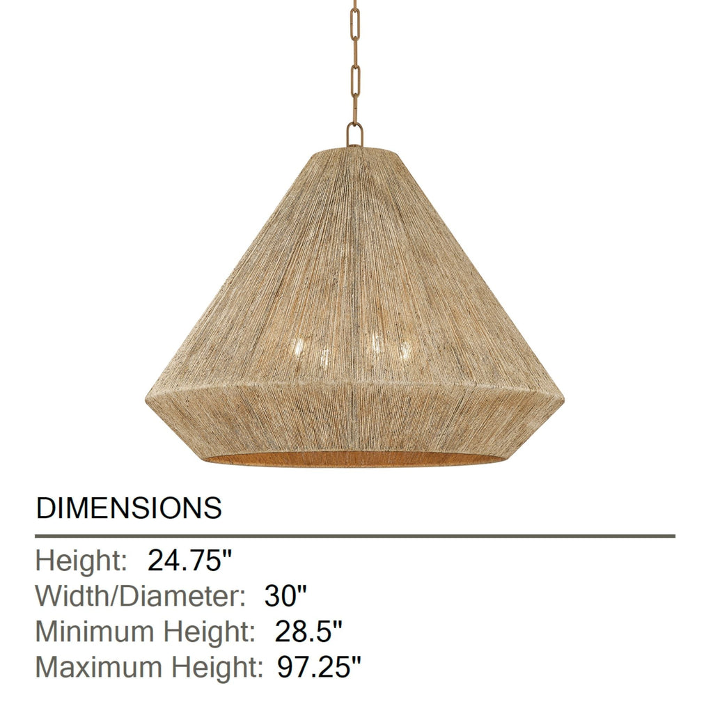 Keats 30 in. 4-Light Pendant, Patina Brass with Fabric Shade