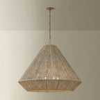 Keats 31.5 in. 5-Light Pendant, Patina Brass with Natural Woven Shade