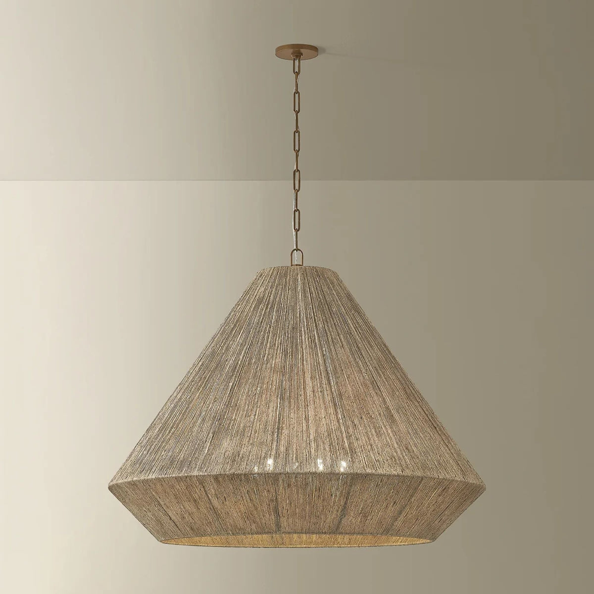 Keats 31.5 in. 5-Light Pendant, Patina Brass with Natural Woven Shade