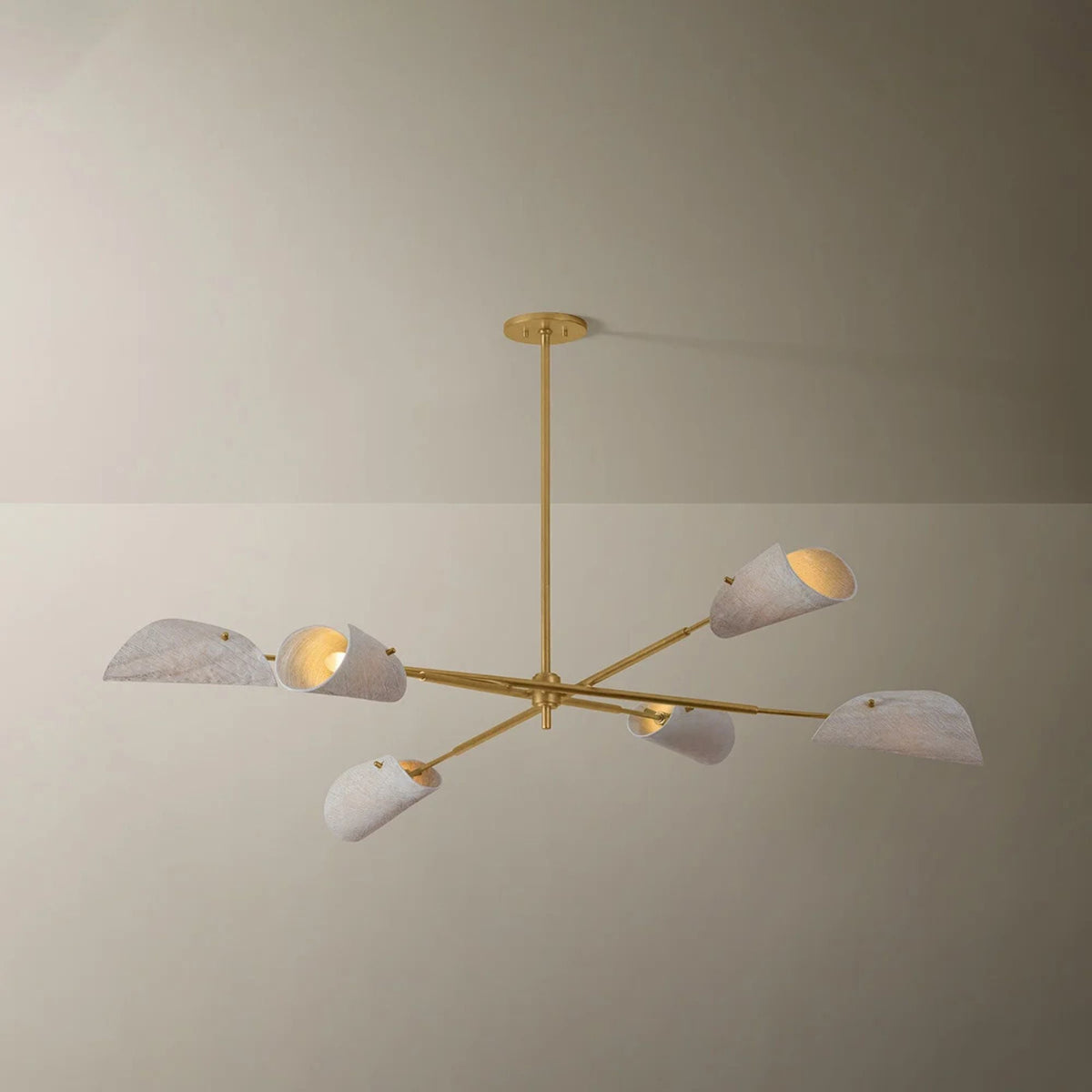 Ken 60 in. 6-Light Chandelier, Vintage Gold Leaf with Natural Woven Coconut Fiber Shades
