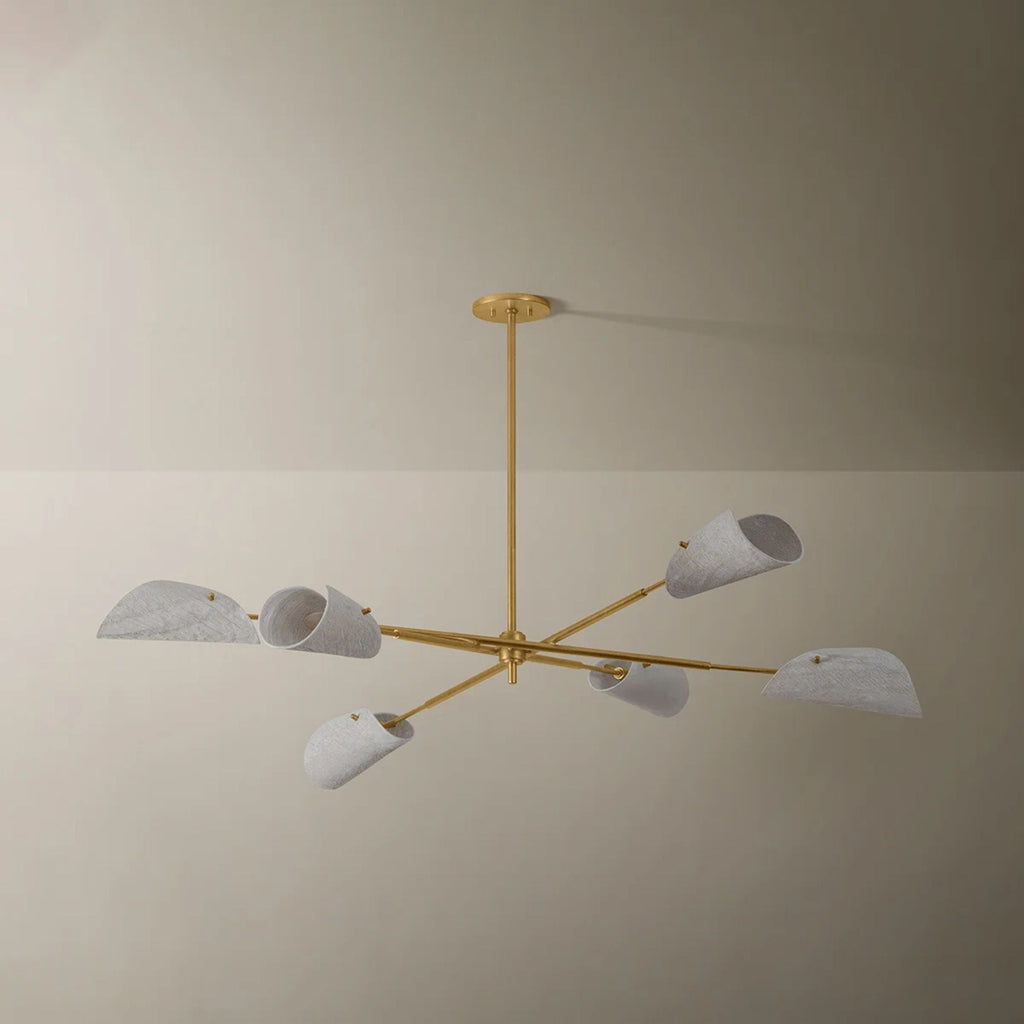 Ken 60 in. 6-Light Chandelier, Vintage Gold Leaf with Natural Woven Coconut Fiber Shades
