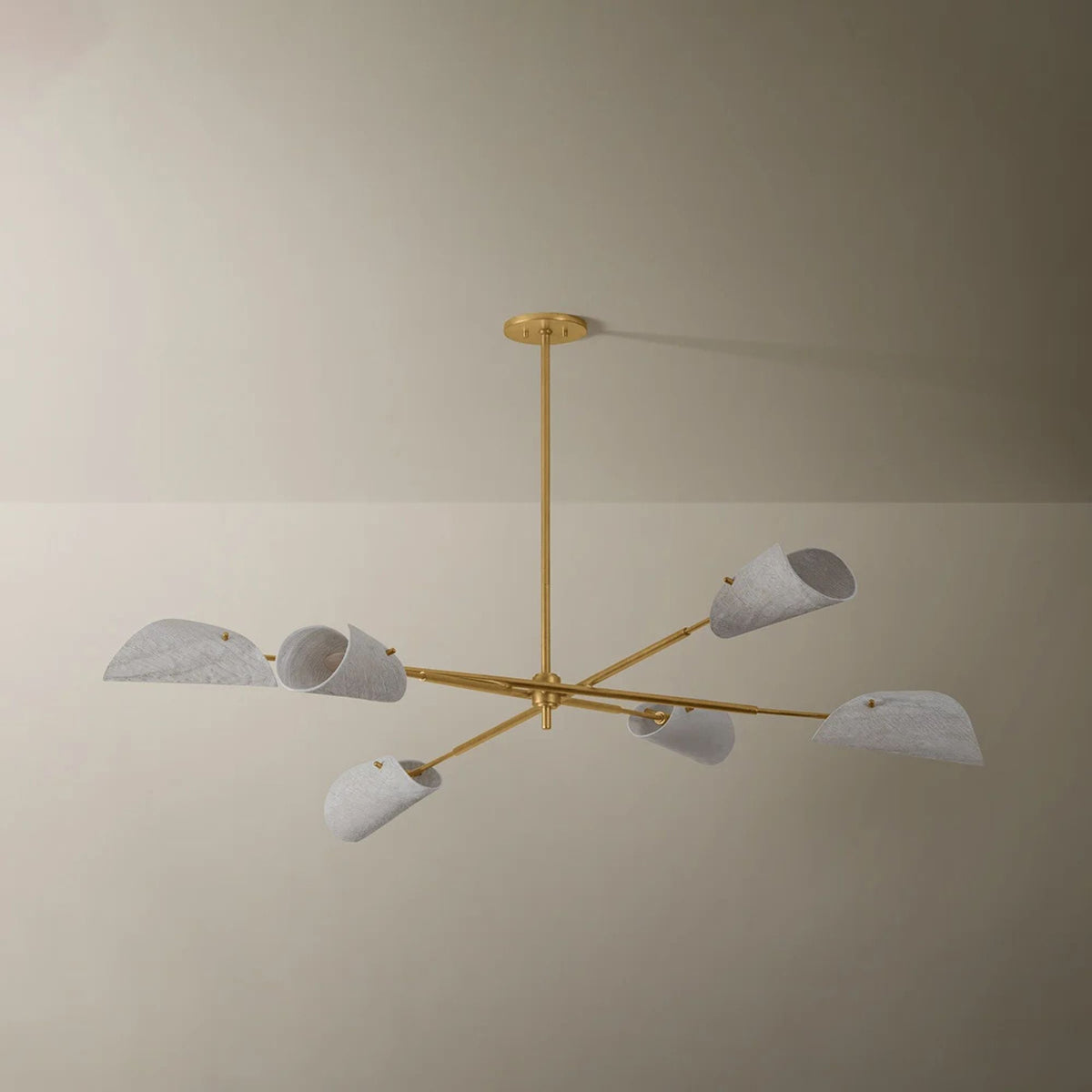 Ken 60 in. 6-Light Chandelier, Vintage Gold Leaf with Natural Woven Coconut Fiber Shades